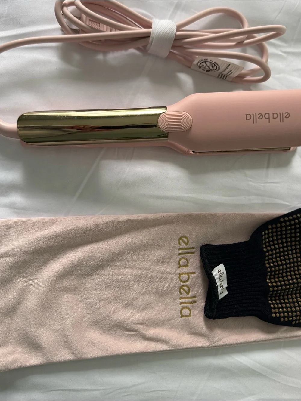Ella Bella pink titanium flat Iron with Heat Sleeve and glove.